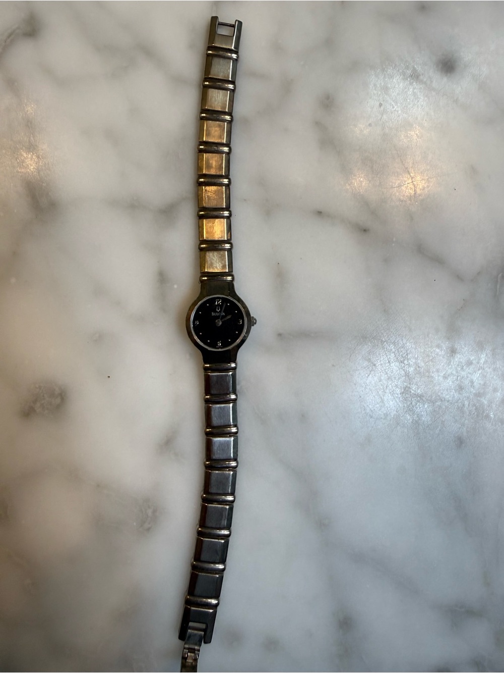 Bulova Silver Stainless Steel Women's Bracelet Watch with Black Dial